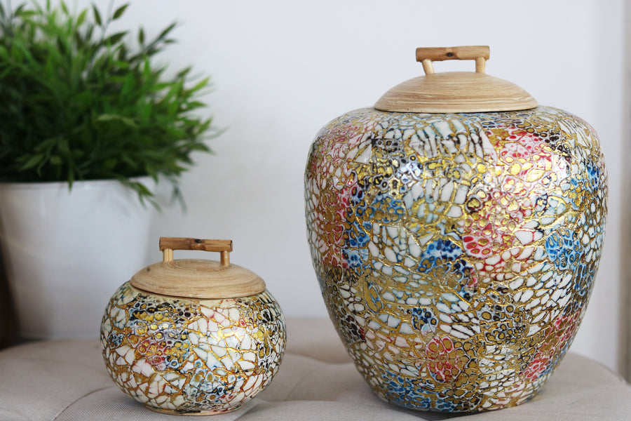 Large Glow Bamboo and Eggshell Pot